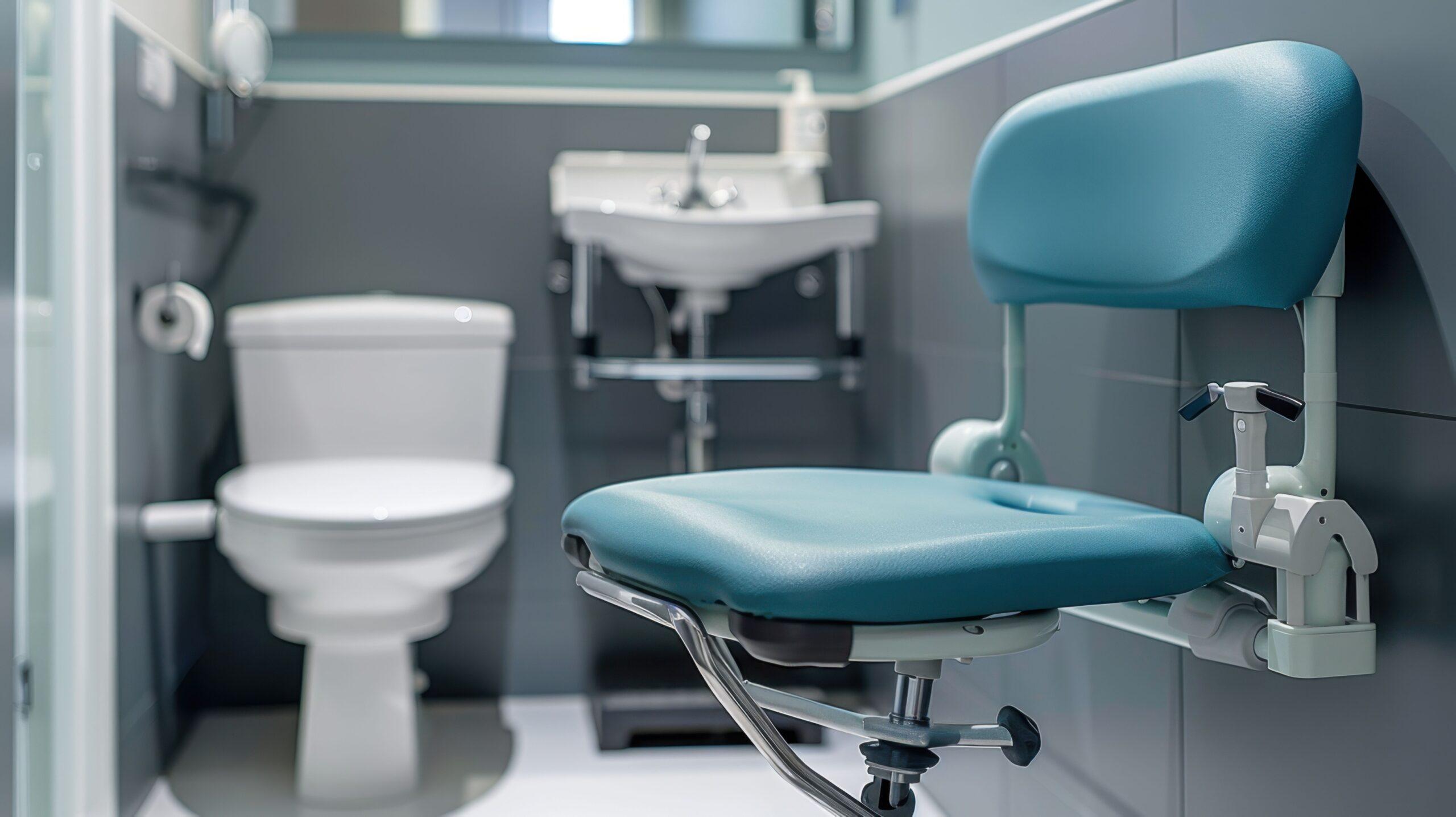 Ergonomischer, klappbarer Duschstuhl mit Rückenlehne in einem barrierefreien Badezimmer