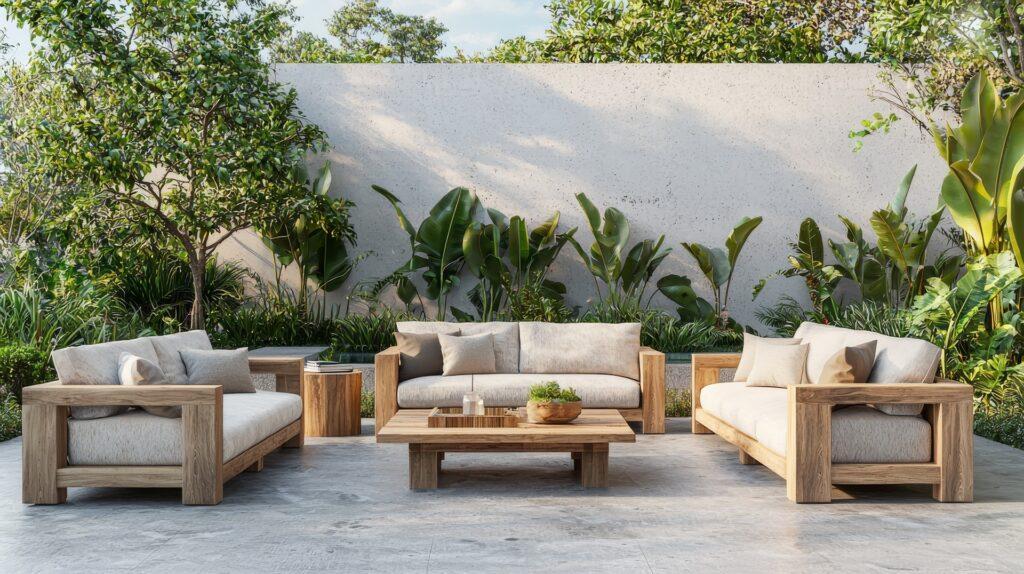 Holz-Lounge im Garten mit Pflanzen | Meisenknödel