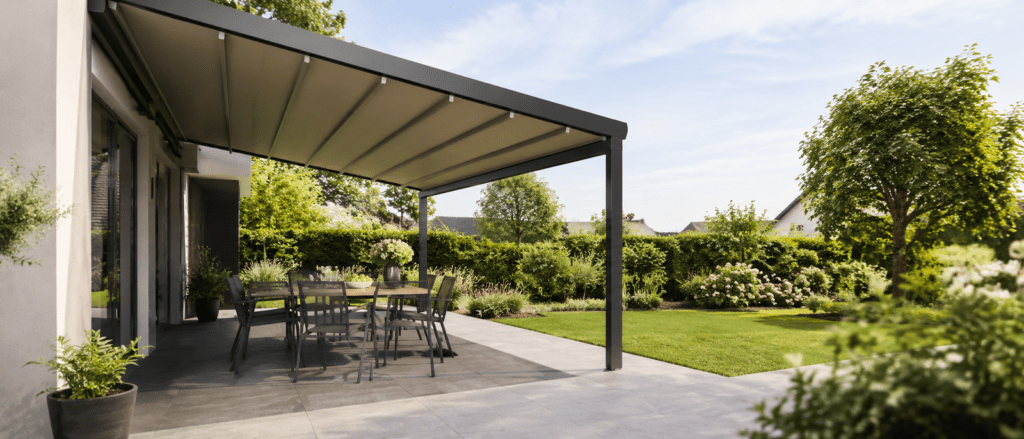 Terrassenüberdachung als Schutz für Gartenmöbel